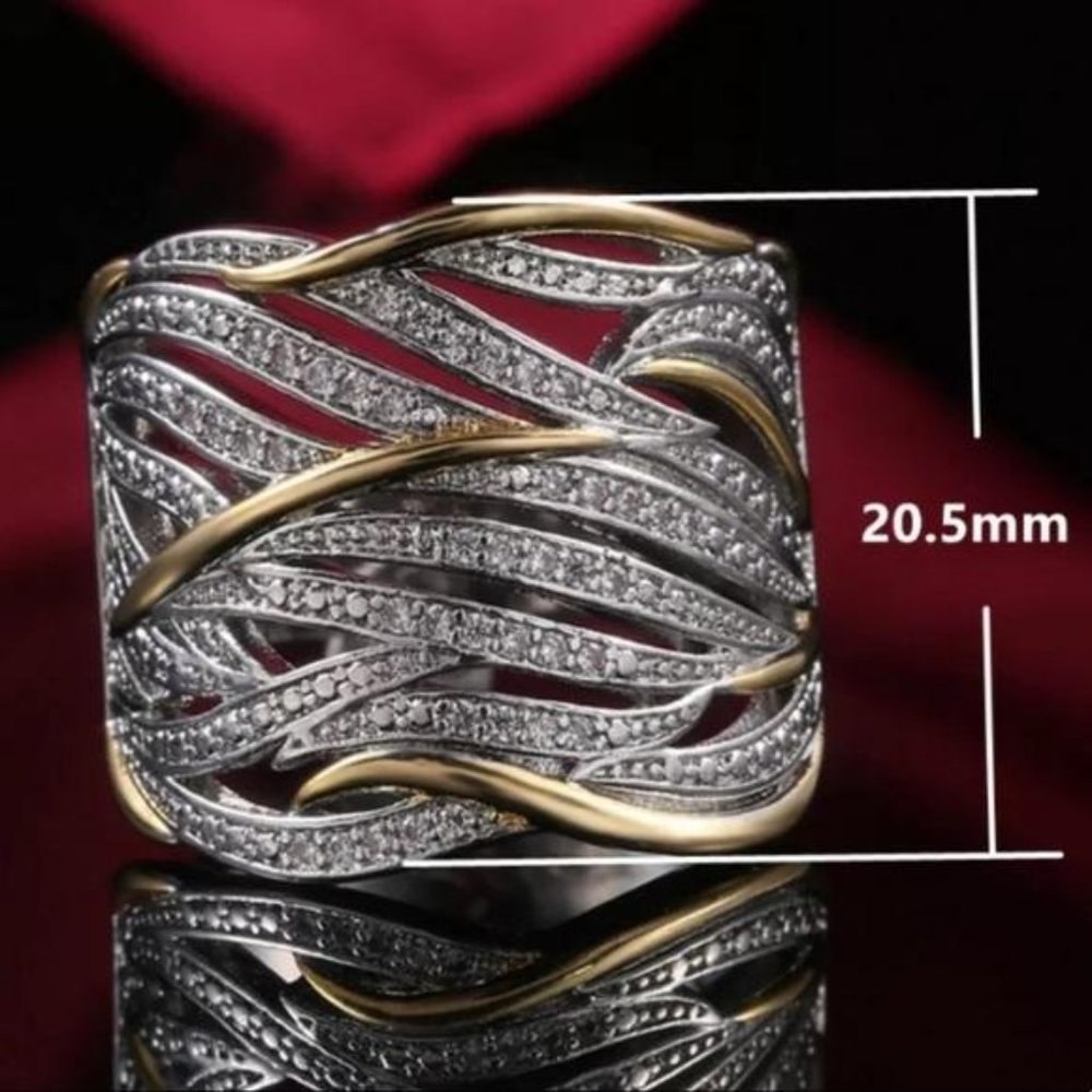 NEW 925 Sterling Silver Two Tone Diamond Ring, beautiful Ring, shiny Ring - Picture 8 of 8